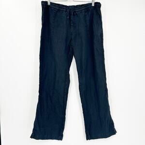 Allen Allen Womens‎ Minimalist Beachy Pull On Wide Leg 100% Linen Pants XL Black